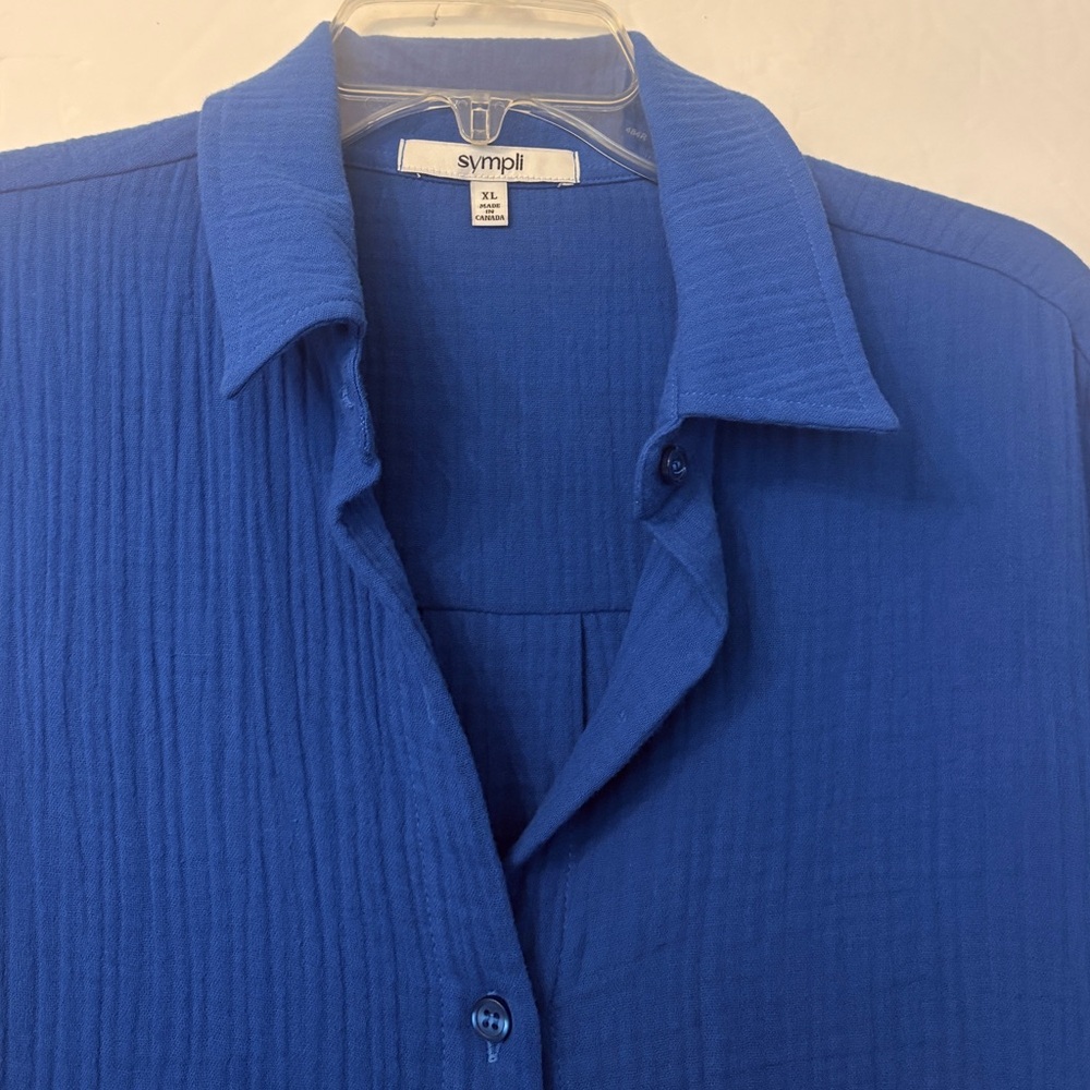 SYMPLI COTTON GAUZE EASY BUTTON UP SHIRT BLOUSE COLOR: MARINE SIZE XL NEW - Picture 2 of 13